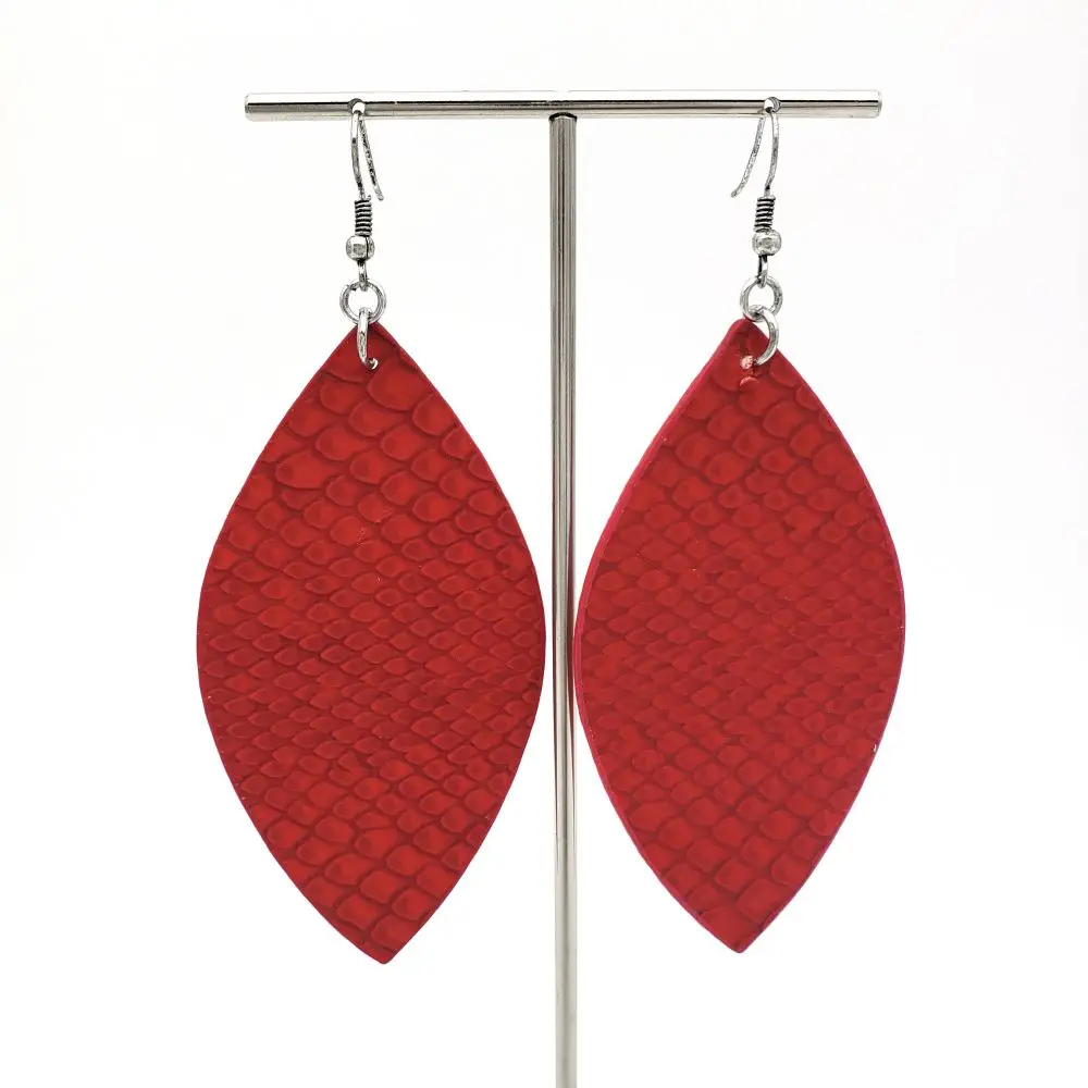 

Hot selling red color large leather leaf shape wholesale leather earrings