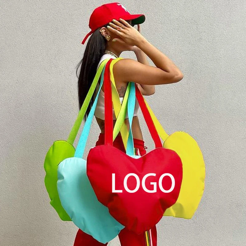

Drop shipping custom printed logo bags fashion big size heart shaped shoulder bags cotton bags for women, White,red,green,blue,black