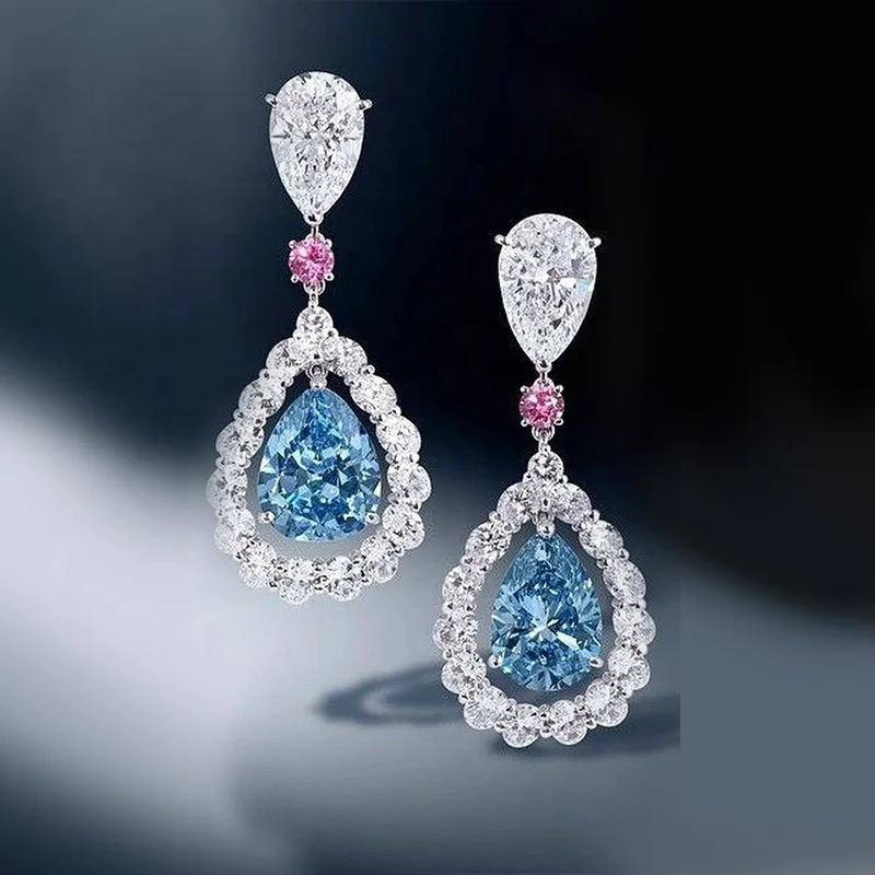 

Fashion blue color white color drop shape crystal zircon earrings luxury high quality popular ladies earrings