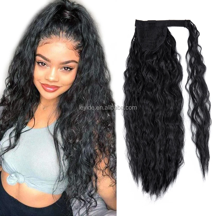 

Wholesale Ponytails Luxury 22inch Corn Wavy Wrap Around Heat Resistant Clip In Synthetic Hair Extensions Pony Tail, 32 colors can available