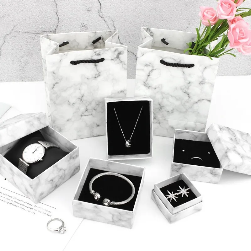 

Lipack Ring Earring Necklace Bracelet Watch Packaging Kraft Paper Boxes Marble Custom Logo Cardboard Coffret Schmuck Boxes