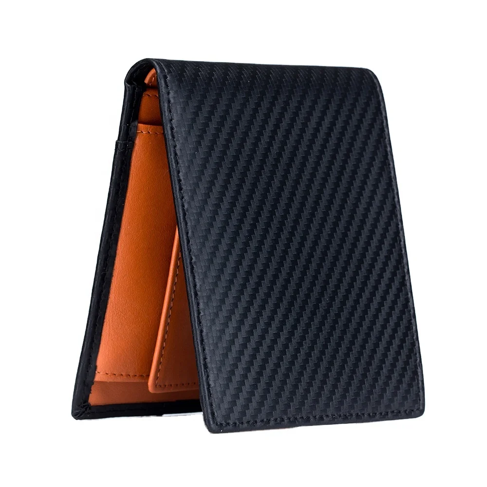 

Boshiho Carbon Fiber Wallet Bifd RFID Slim Minimalist Split Leather Card Holder Wallet Carbon Credit Card Holder for Men, Black, blue, orange, etc