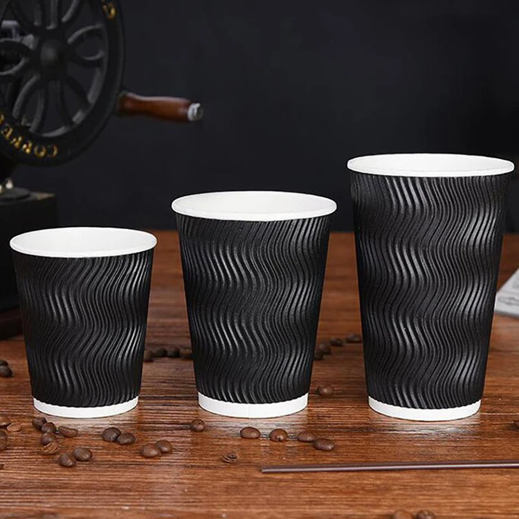 

RTS Wholesale Chinese Factory Directly Sale 8OZ 12OZ 16OZ Ripple Wall Coffee Paper Cup For Hot Drinking