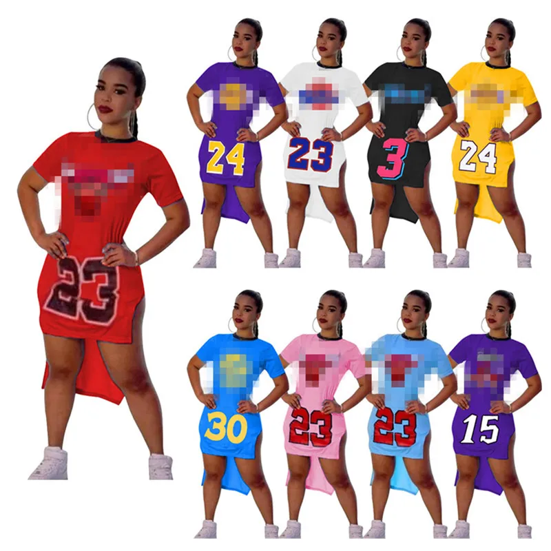 

New Style Dress With Slit Fashion Summer Sports Mini asymmetric Basketball Dresses Custom Plus Size Jersey Dress For Women, 9 colors