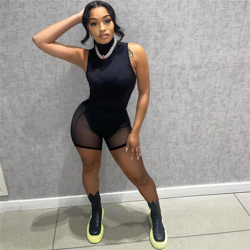 

H9314 - Fashion Bodycon Mesh Sleeveless Rompers Womens