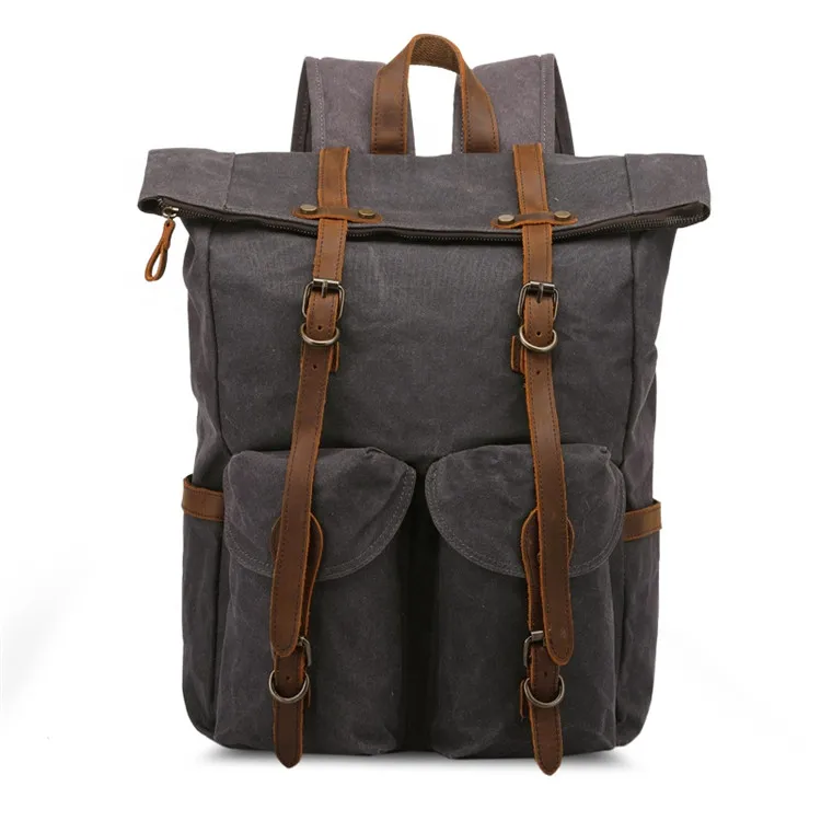 

Latest vintage style mochila militar bags for men shhool backpacks canvas backpack, Black