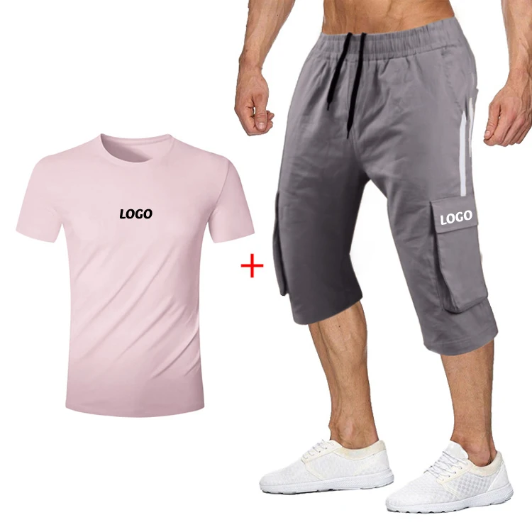 

Free Shipping Wholesale custom men sports short summer tracksuits plain fitted solid color spell mens summer shorts set