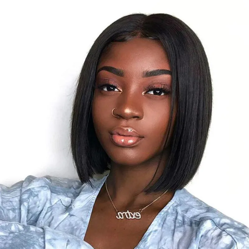 

Wholesale African wig women short straight bobo hair in the middle part simulation scalp short fash, As picture