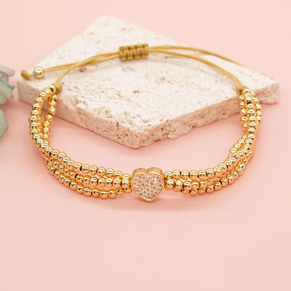 

Go2boho Multi-layer Copper Beaded Bracelets Handmade Love Heart Chain Boho Festival Golden Beads Jewelry For Women Men Gifts