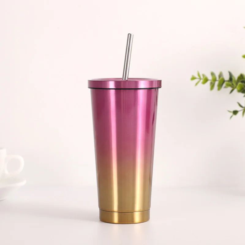 

EE125 Gradient Color Custom Vacuum Insulated Water Bottle Metal Bubble Tea Cup Coffee Mug Wide Mouth Stainless Steel Water Cup