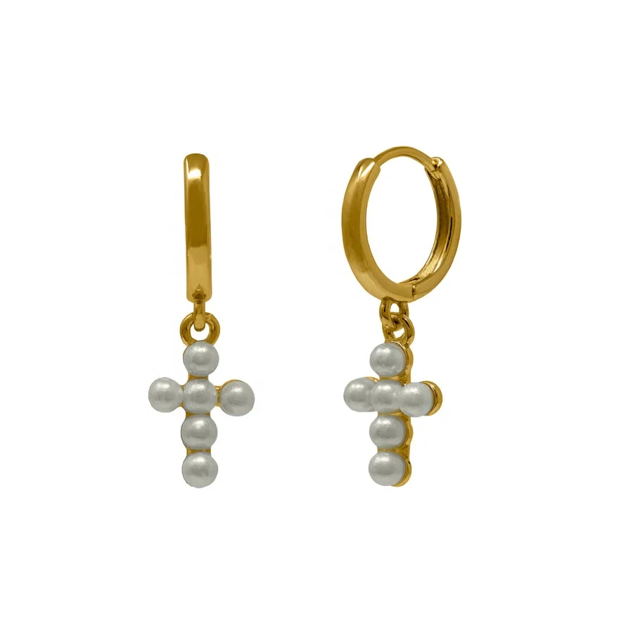 

Yadoo Vermeil Jewelry Fashion Design 925 Sterling Silver 18k Gold Plated Women Fashion Design Fine Pearl Cross Hoops Earrings, Vermeil,silver,rose gold