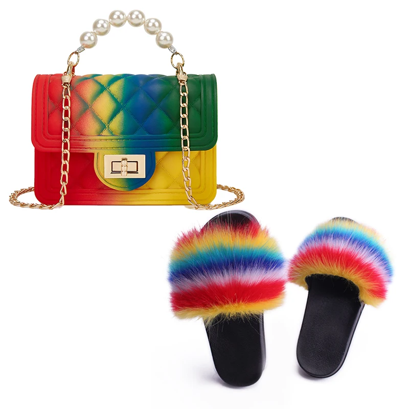 

2021 Trendy Designer Candy Colorful PVC Tote Handbag Fashion Baseball Hat and Rainbow Mini Jelly Bag Women Purses Matching Sets