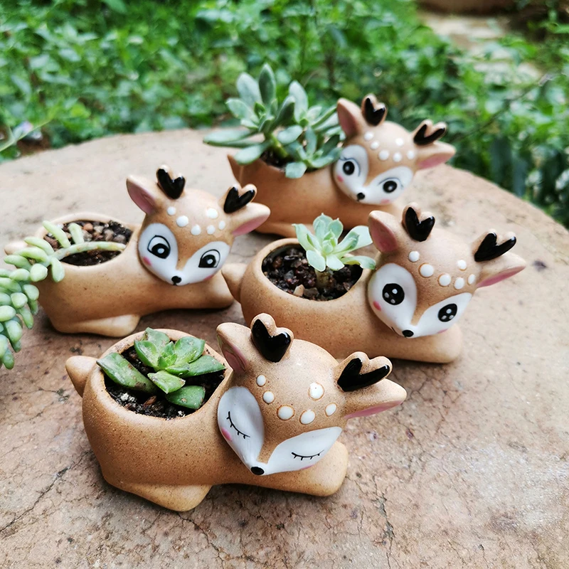 

Cute Ceramic Cartoon Elk Shape Flower Desktop Ornaments Home Decor Garden Succulent Pot Bonsai Plant Container