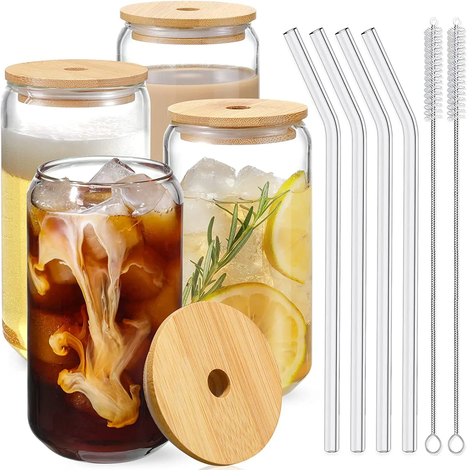 

16oz Coffee Mug Tea Cup Bar Glassware Clear Borosilicate Drinking Cocktail Glasses Water Tumbler Can Beer Glass With Lid Straw