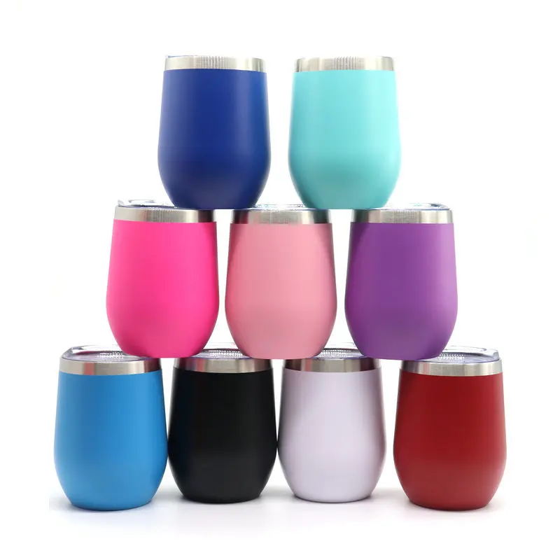 

350ml 12oz Egg Tumbler Shape Wine Double Wall Vacuum Insulated Cup with Lid 12oz Stainless Steel Red Wine Tumbler Mugs