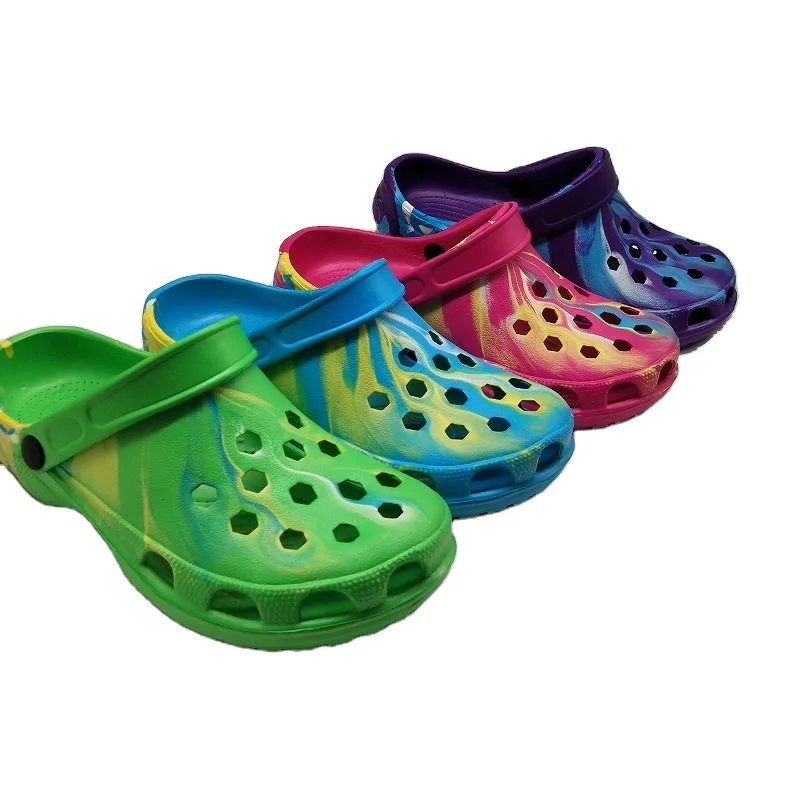 

New Trend Fashion Tie-dyed Neon color Personalized Hot sale Women clog sandals garden shoes