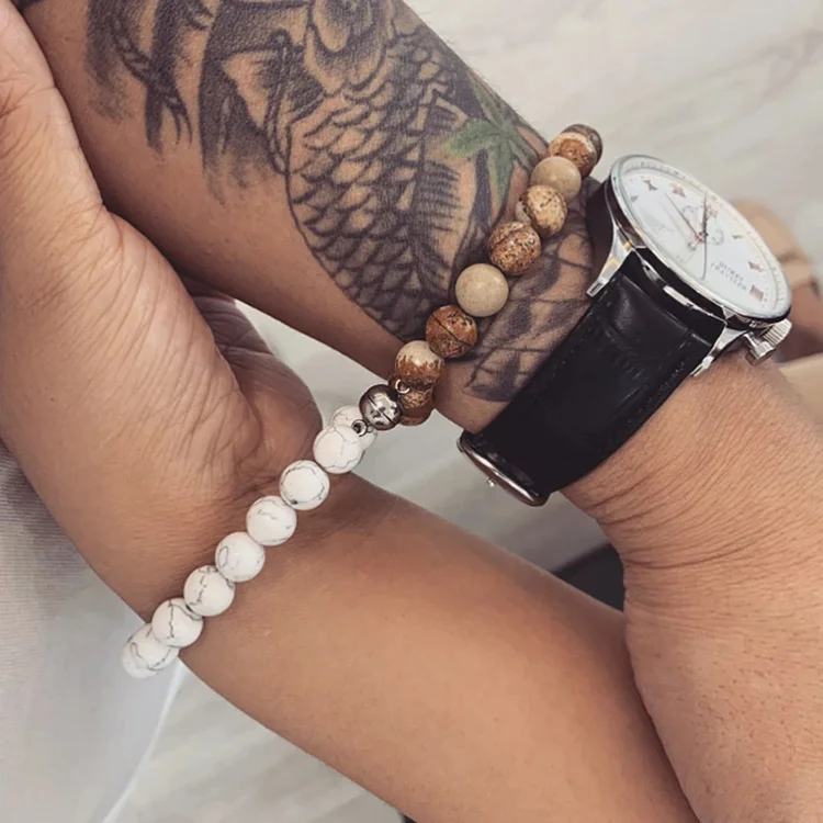 

2020 Fashion Couples Charm Bracelets Best Friend Stoned Natural Volcanic Rocks Jewelry Bracelet for Men/Women