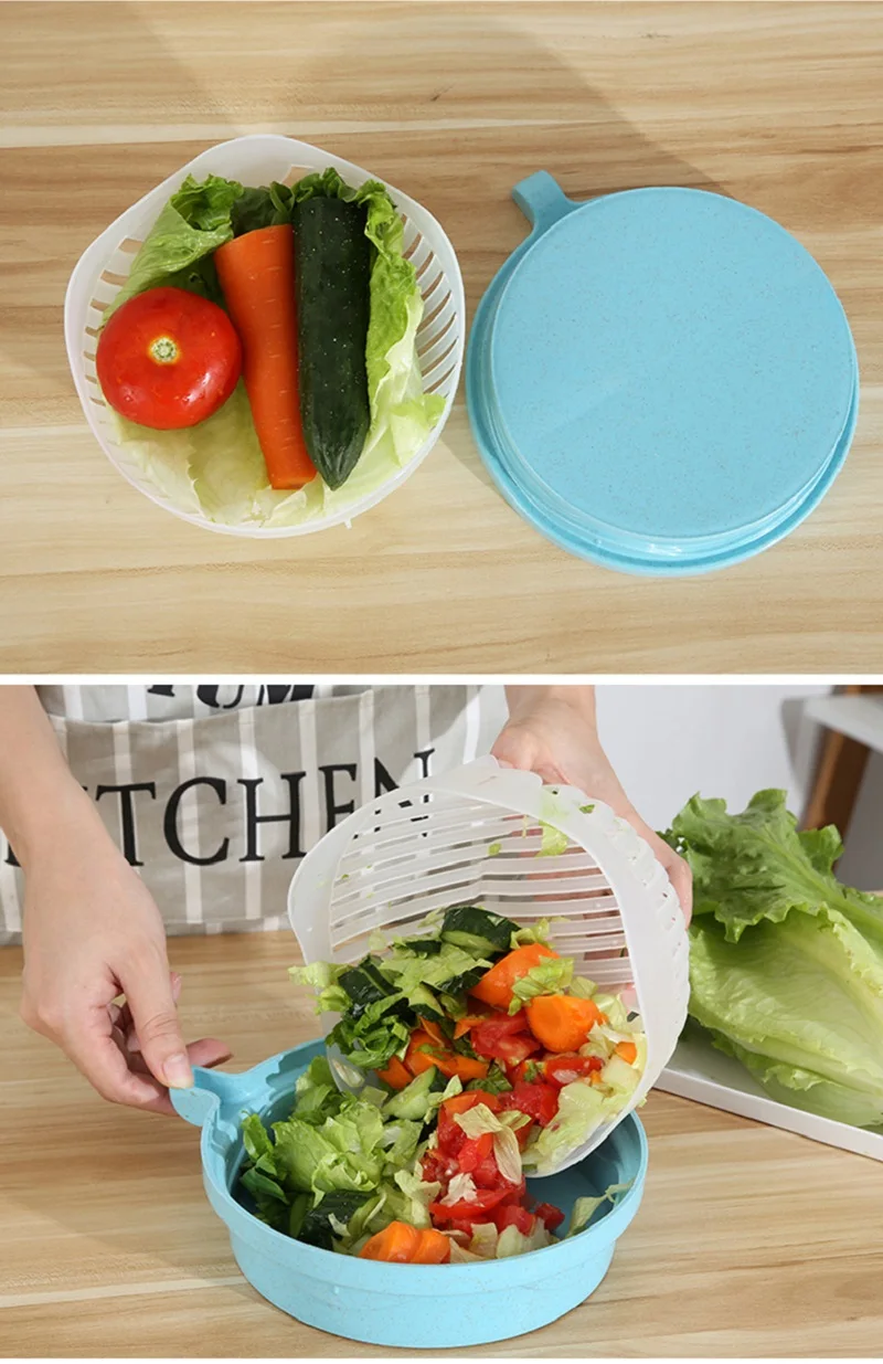 Kitchen Salads Tool Cutter Basket Salad Cutting Bowl Carrot Maker Fruit