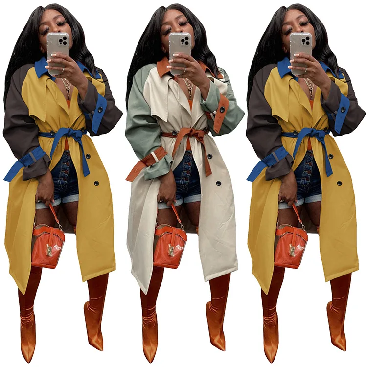 

Fashion streetwear patchwork coats winter and autumn elegant long trench coat