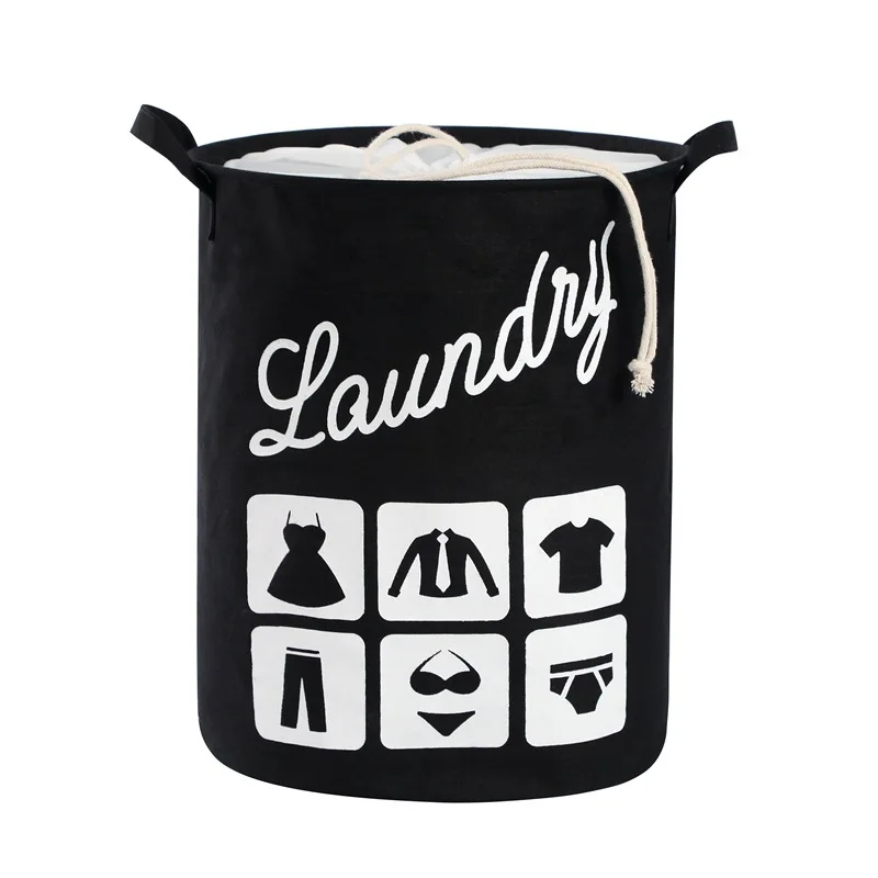 

Large Sized Waterproof Foldable Canvas Laundry Hamper Bucket with Handles for Storage Organizer