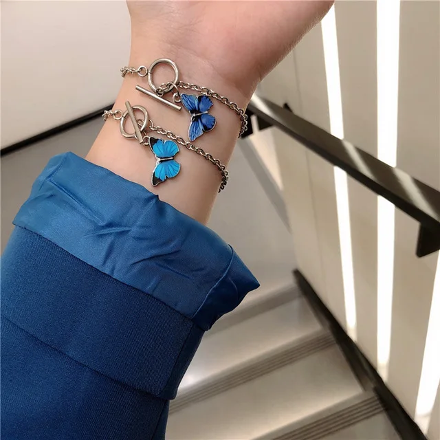 

Hotsale Ins Design Valentine's Day Gift Beautiful Blue Butterfly Charm Bracelet Butterfly Bracelet Jewelry, Colorful