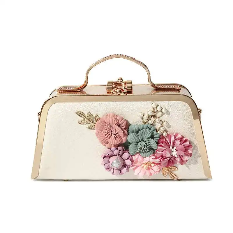 

Women Wedding Bag Luxury Handbag Fashion Flower Clutch Evening Bags Hard Box Shape Clutch Purse Female Messenger Bag, Customizable