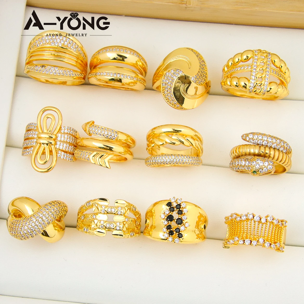 New Arrivals Snake Ring Women's Many Shape Zirconia Stone 18k Gold Plated Rings