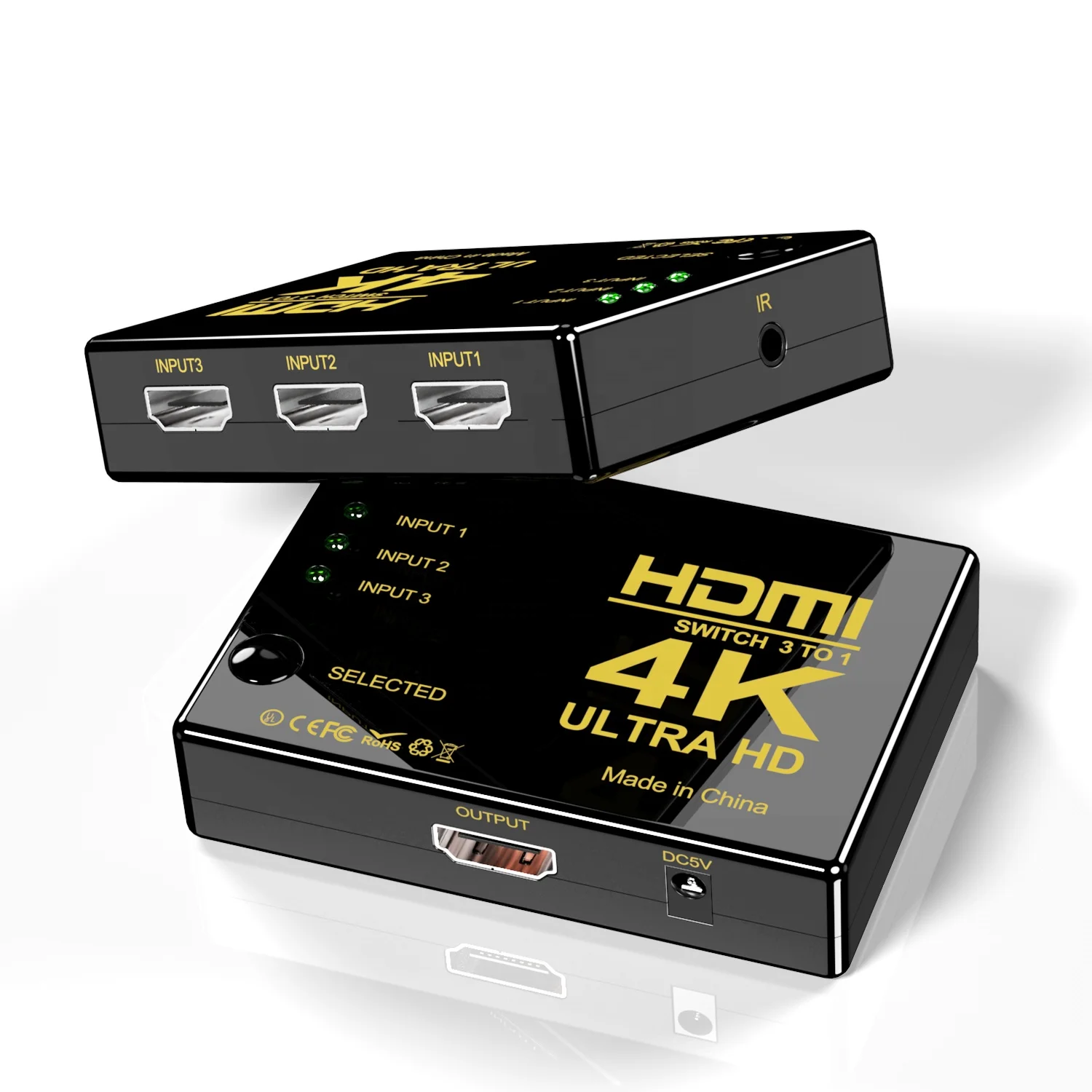 

Hot Selling New Arrival Supports Full HD 4K 1080P 3D 3 Port 3 in 1 out HDMI Switch Cable, Black