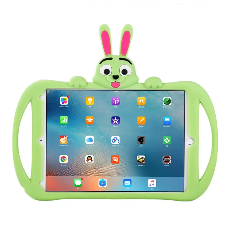 VORCSBINE Cartoon Rabbit Design Tablet Case for Kids Silicon Protective Case Soft Rubber Cover with Handle for iPad 9.7 inch
