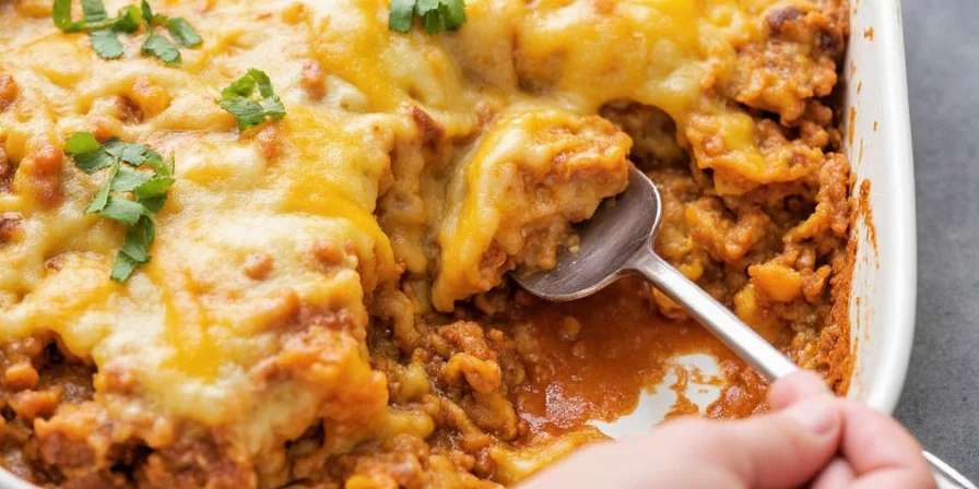 Taco Enchilada Casserole baked in oven
