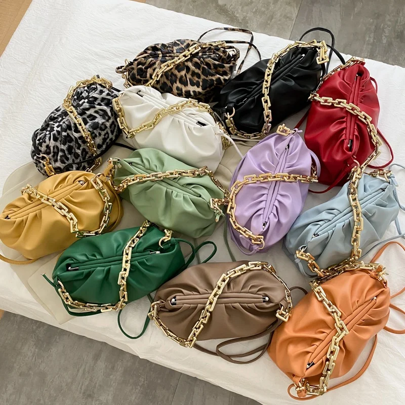 

Cloud small bag new texture shoulder bag female chain fold latest messenger bags, Pink,green,and white