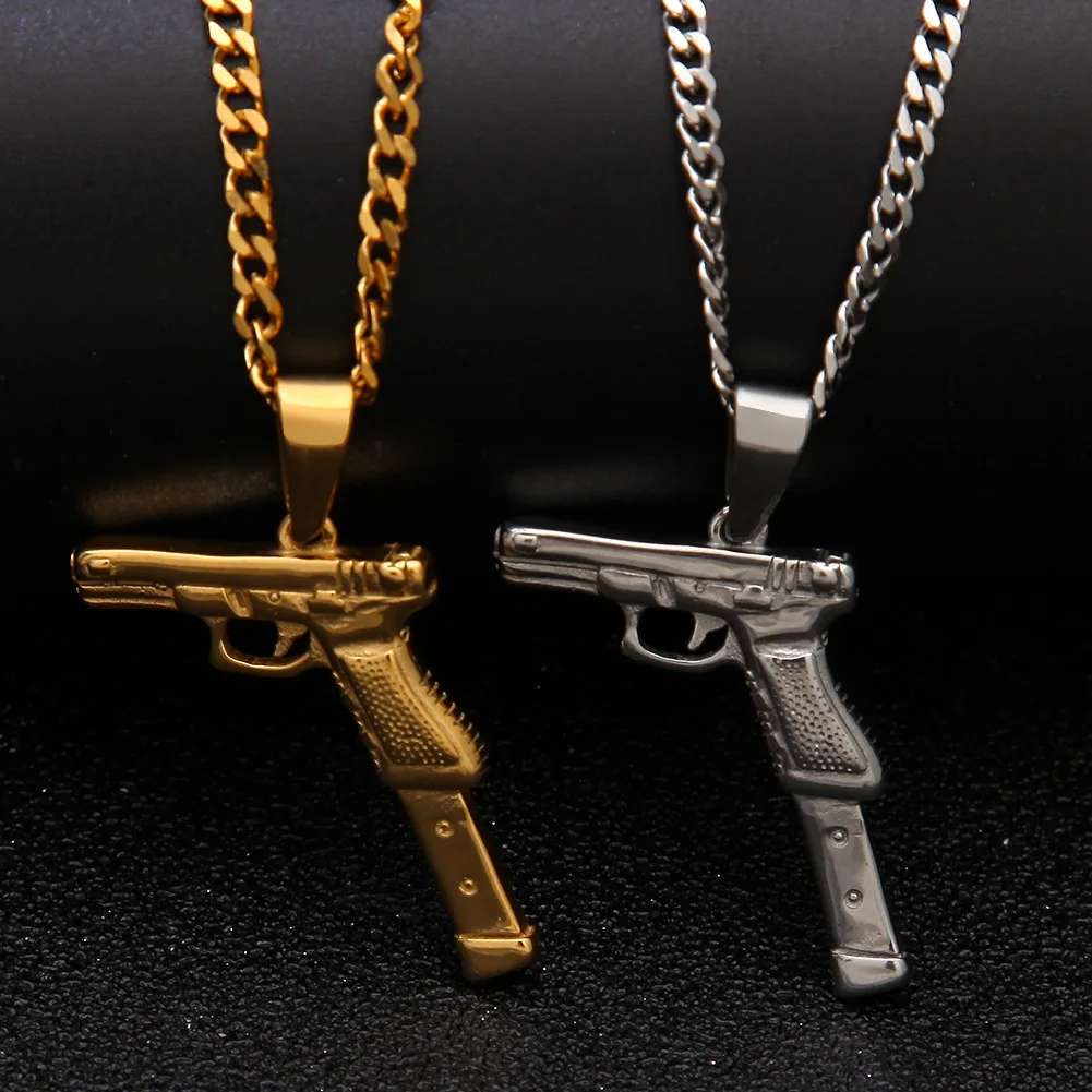 

hip hop stainless steel Pistol gun Pendant necklace sets for girls toggle necklace stainless steel