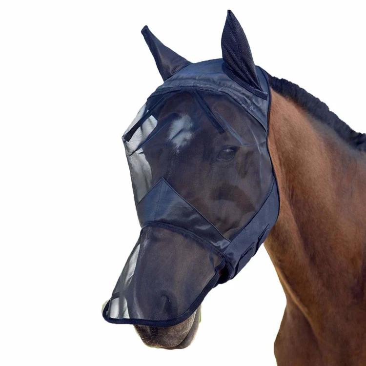 

Breathable Comfort Horse Fly Mask Full Face Protection Mesh with Ears and Long Nose, Black