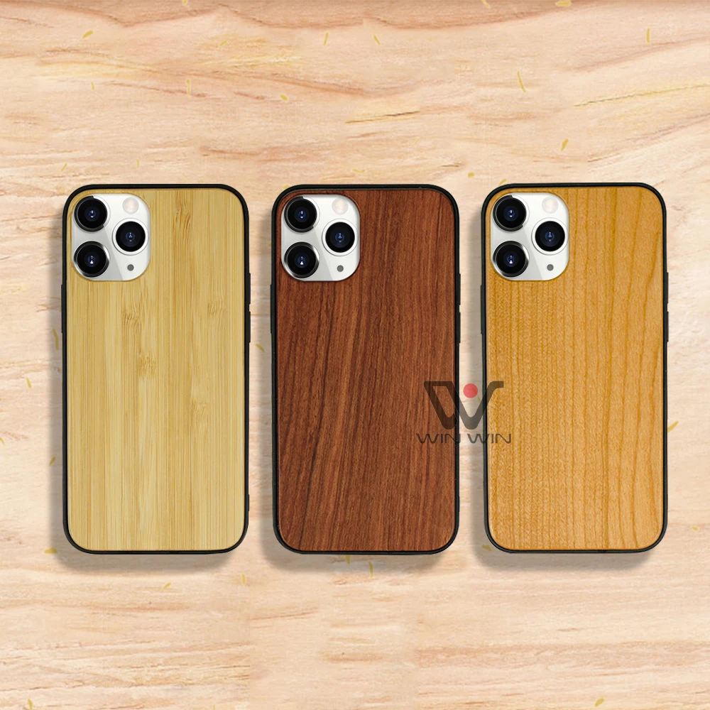 

Biodegradable Blank Bamboo Wood TPU Phone Case Custom Print For iPhone 11 12 Pro Max, Natural wood color