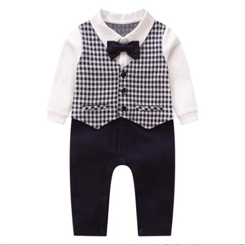

2020 New Baby Clothes Boy Plaid Vest Gentleman Rompers Children's Clothing British Long Sleeve Toddler Kids Comfortable Jumpsuit, Customized color