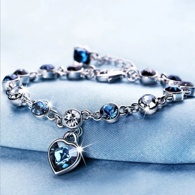 

Fashion Jewelry Accessories Sea Ocean Peach Heart Hand Chain Shiny Diamond Crystal Bracelet Love Lady Bracelet, Picture shows