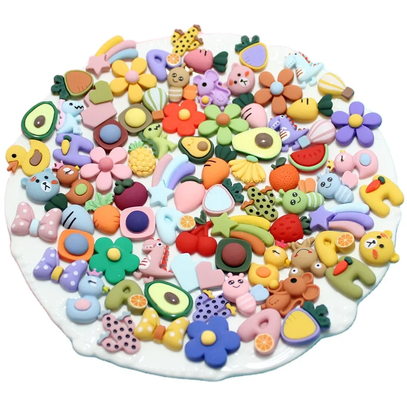 

2021 Newest 30pcs/bag Mixed Fruits Candy Bear Kawaii Girl Resin Cabochons DIY Food nail charms for nair art