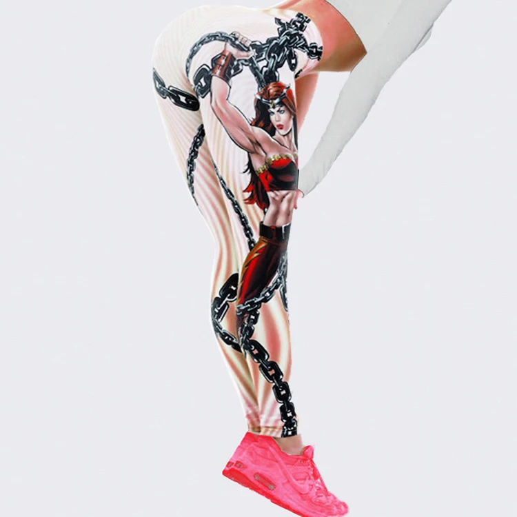 Cartoon 3D Digital Print Mujeres Leggings Pantalones de yoga casuales 