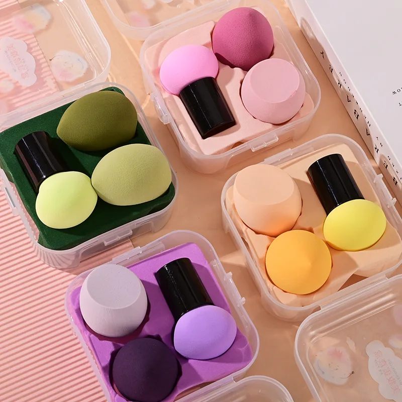 

3Pcs Makeup Sponge Set With Storage Box Cosmetic Puff Dry And Wet Mushroom Blender Waterdrop Powder Cushion Sponge Puff