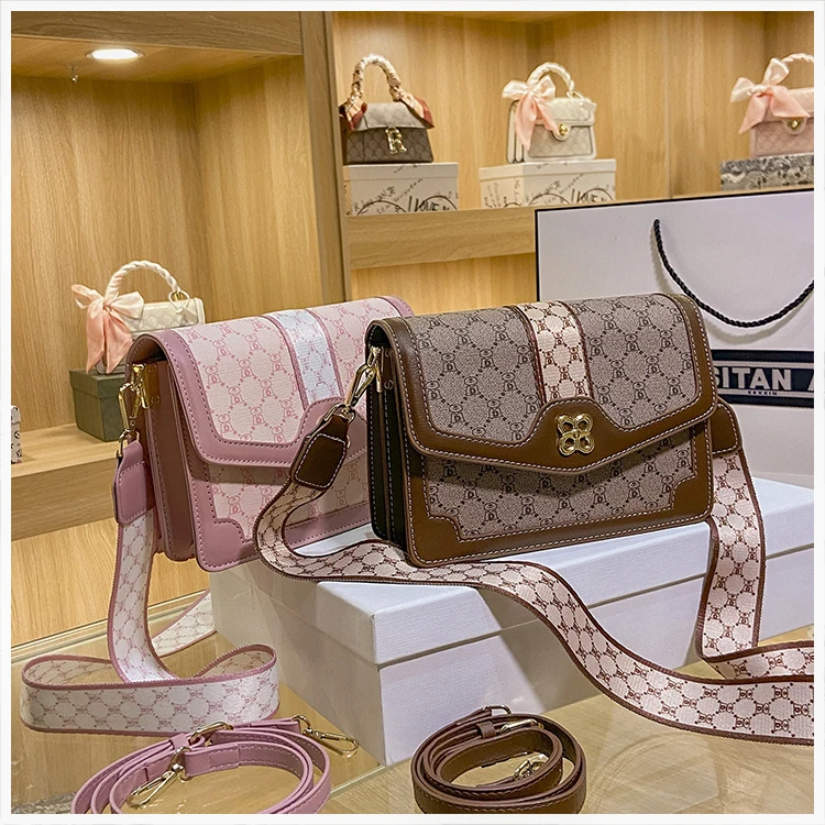 

2021 Luxury Designer Crossbody Bag detachable strap Square handbag women PU leather Fashionable Elegant messenger bag for lady, Brown, pink