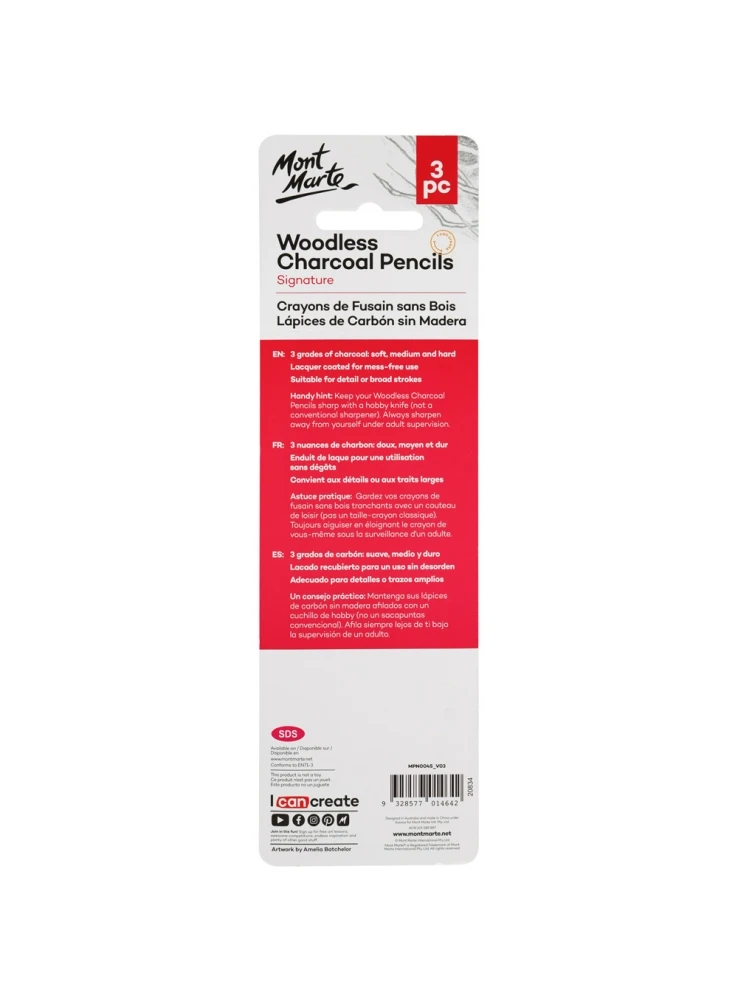 
Mont Marte Woodless Charcoal Pencils 3pce 