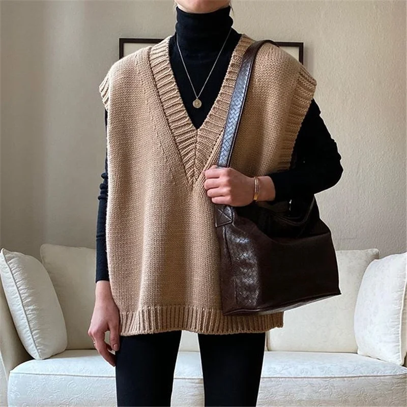 

V Neck Knitted Vest Sweater Wholesale Pullover Jumper Sleeveless Knit Sweaters Oversized Sweater Vest Pull Sans Manche, Multicolor