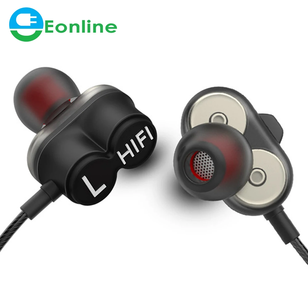 

Eonline HIFI Deep Bass Earphone Dual Driver Noise-isolating Professional Earphones With Microphone Mic Earbuds For Smartphone