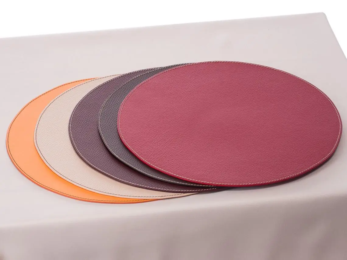 Oem Custom Round Red Printed Pu Leather Coffee Table Placemat Buy