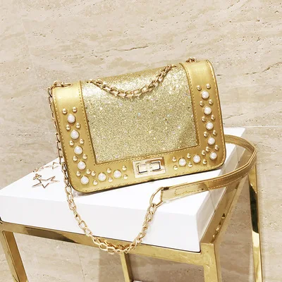 

KL105 10 Newest design factory wholesale bag women handbag sequined shoulder bag pearl messenger bag handbags