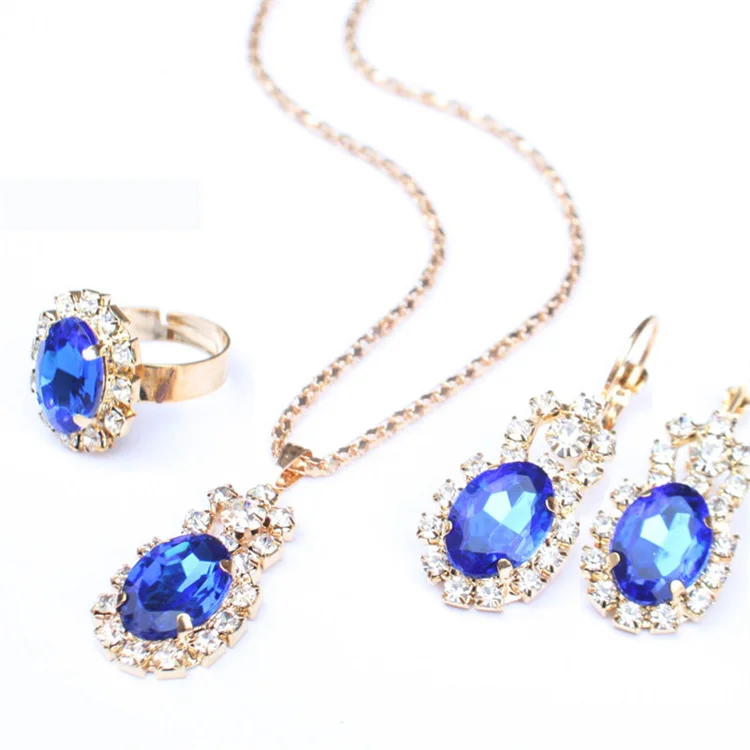 

Factory Wholesale Fashion Jewelry Set Party Three-Piece Jewelry Oval Drop Pendant Gemstone Set, Picture shows