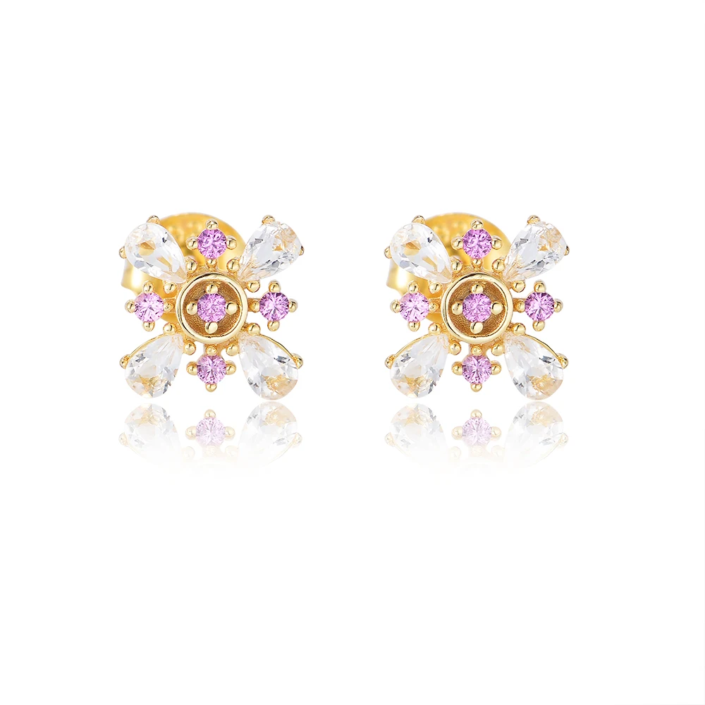 

simple little multi colorful flower psj 925 Sterling silver 14k gold plated Cubic Zircon Stud Earrings in Guangzhou