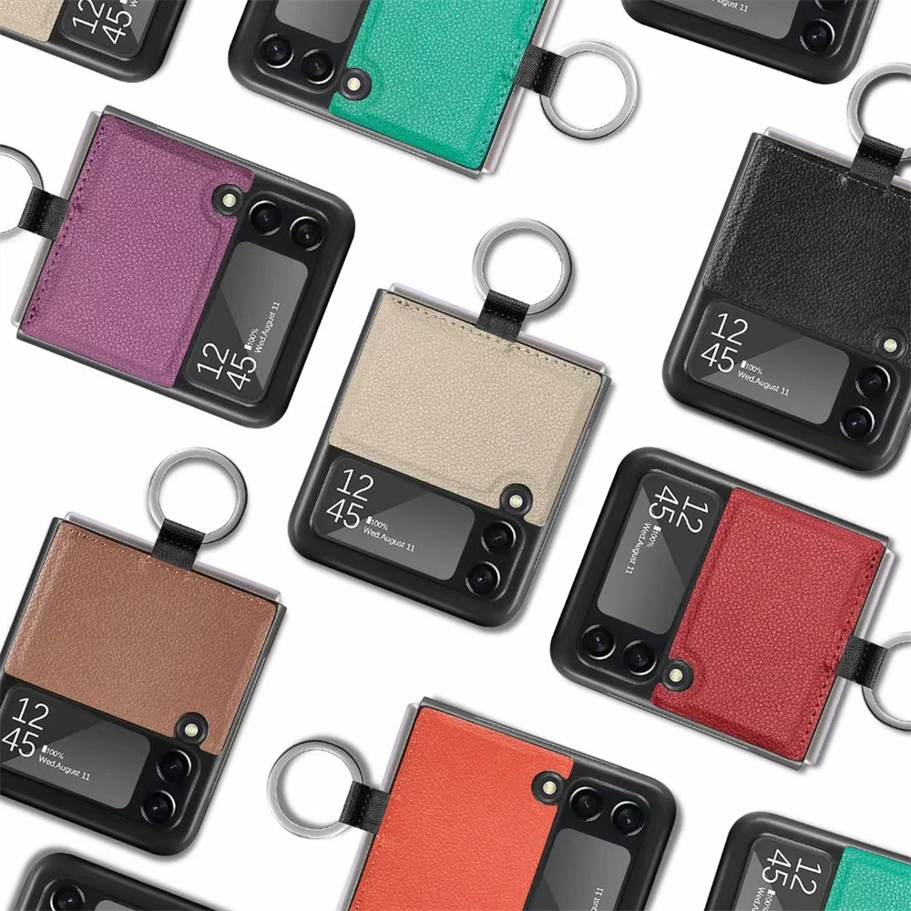

Foldable Anti-Drop Finger Ring Mobile Cover With Packing Box Leather Phone Case For Samsung Galaxy Z Flip 3, 7 colors