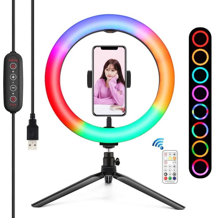 

10 inch Marquee LED RGBWW Ring Light + Desktop Tripod Mount Vlogging Live Kit