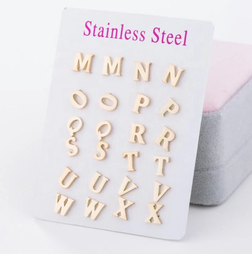 

Minimalist Silver 925 Sterling Stainless Steel Custom Letter Alphabet Simple Initial Letter Stud Earrings For Women Set